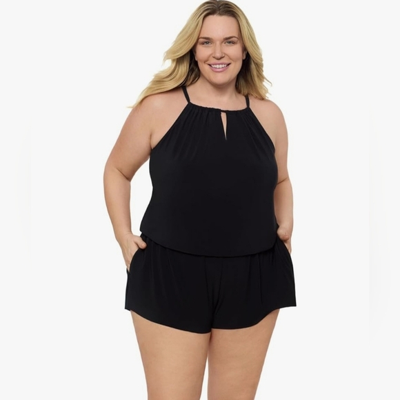 Aqua Green Swimsuit Romper - Picture 1 of 8